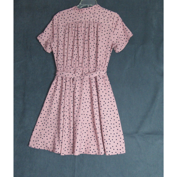 Eshakti Dress Womens Large 12 Pink Polka Dot Belted Shirt Preppy Feminine Work - Picture 2 of 7